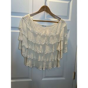Simply Silk Ivory Tiered Ruffle 100% Silk Cropped Top Women's Medium